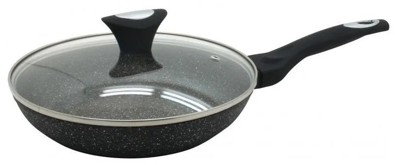 Тиган с капак Klausberg KB 7038, 22 см, Мраморно покритие, Мека дръжка, Индукция, Черен