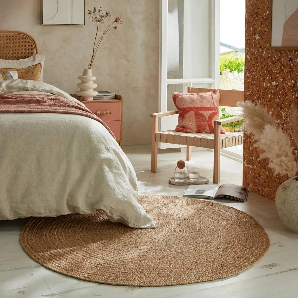 Кръгъл килим от юта в сьомгово-естествен цвят 133x133 cm Capri - Flair Rugs