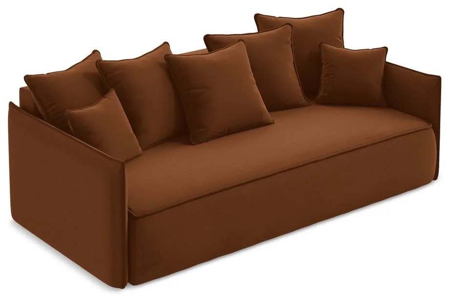 Теракотен кадифен разтегателен диван с място за съхранение 225 cm Hula – Makamii