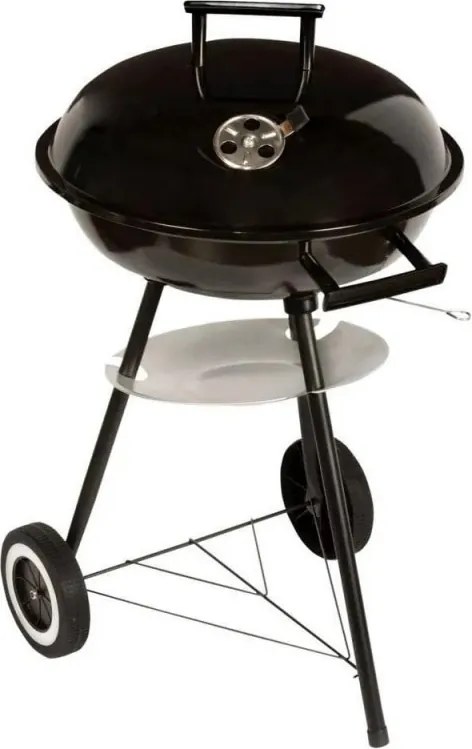 Барбекю на дървени въглища MasterGrill MG913, 42 см, Емайлирана стомана, Дървени дръжки, Долен рафт, 2 колела, Черен/Инокс
