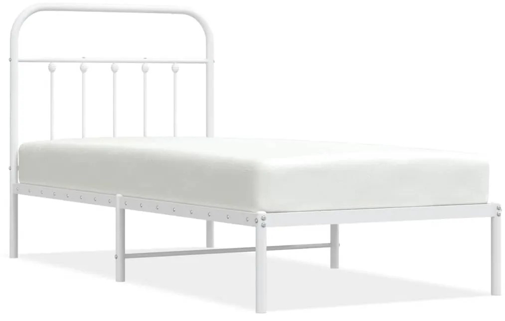 352620 vidaXL Метална рамка за легло с горна табла, бяла, 90x200 см