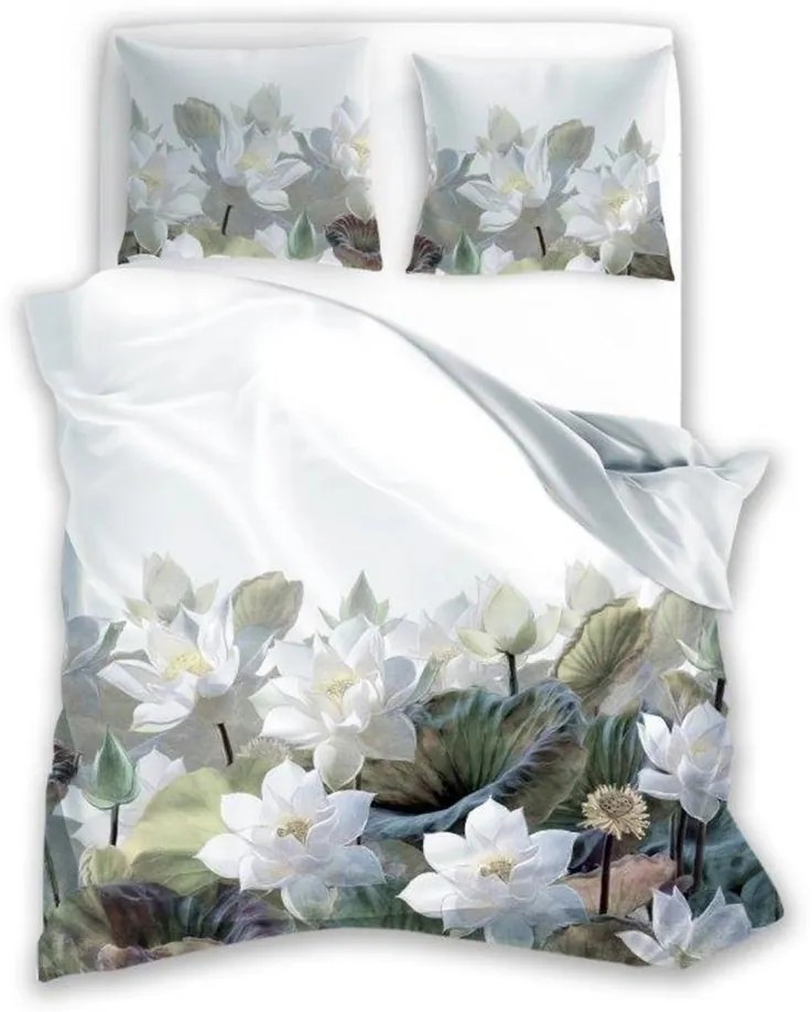 Чаршафи с памучен сатен с мотив на бял лотос 3 časti: 1ks 160x200 + 2ks 70x80