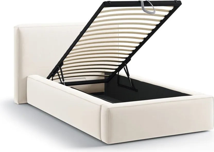 Кремаво единично легло 90x200 cm тапицирано с място за съхранение с включена подматрачна рамка Jodie – Micadoni