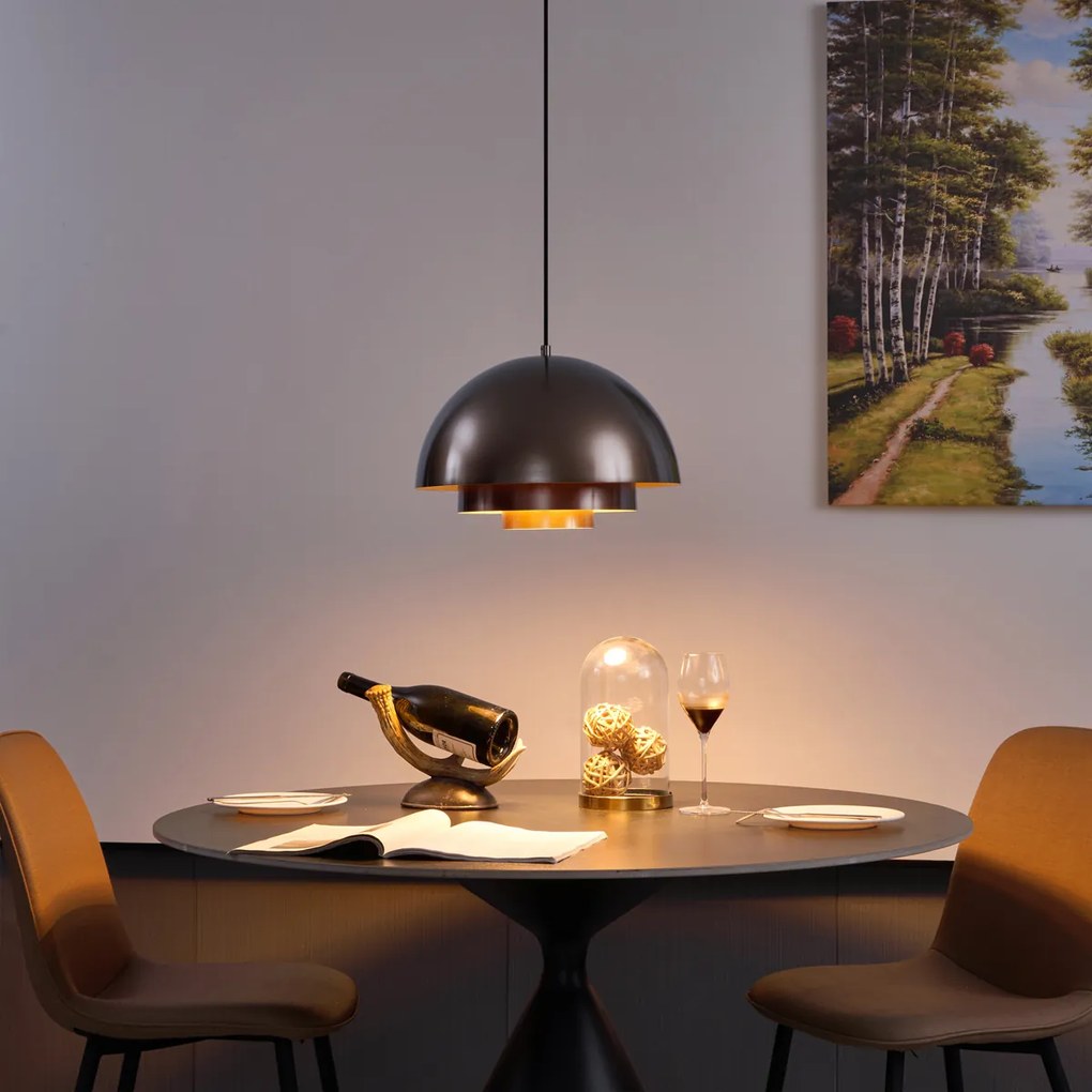 Скандинавска висяща лампа тъмен бронз със златист интериор - Loes