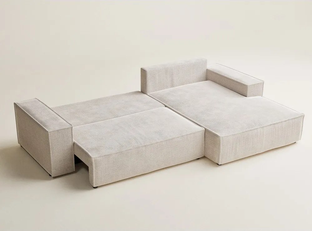 Кремав шенилов сгъваем/с място за съхранение ъглов диван (десен ъгъл) Maze – Maison de Rêve