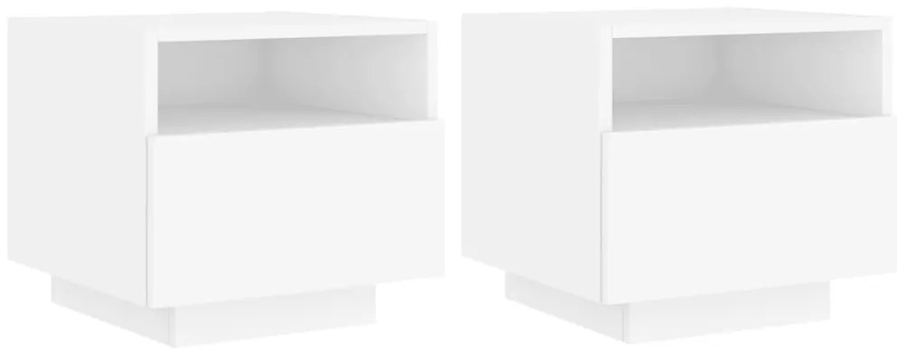 836799 vidaXL Нощни шкафчета с LED осветление, 2 бр, бели, 40x39x37 см