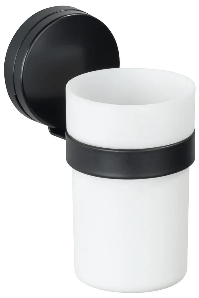 Черно-бяла стенна чаша Static-Loc® Plus за четки за зъби - Wenko