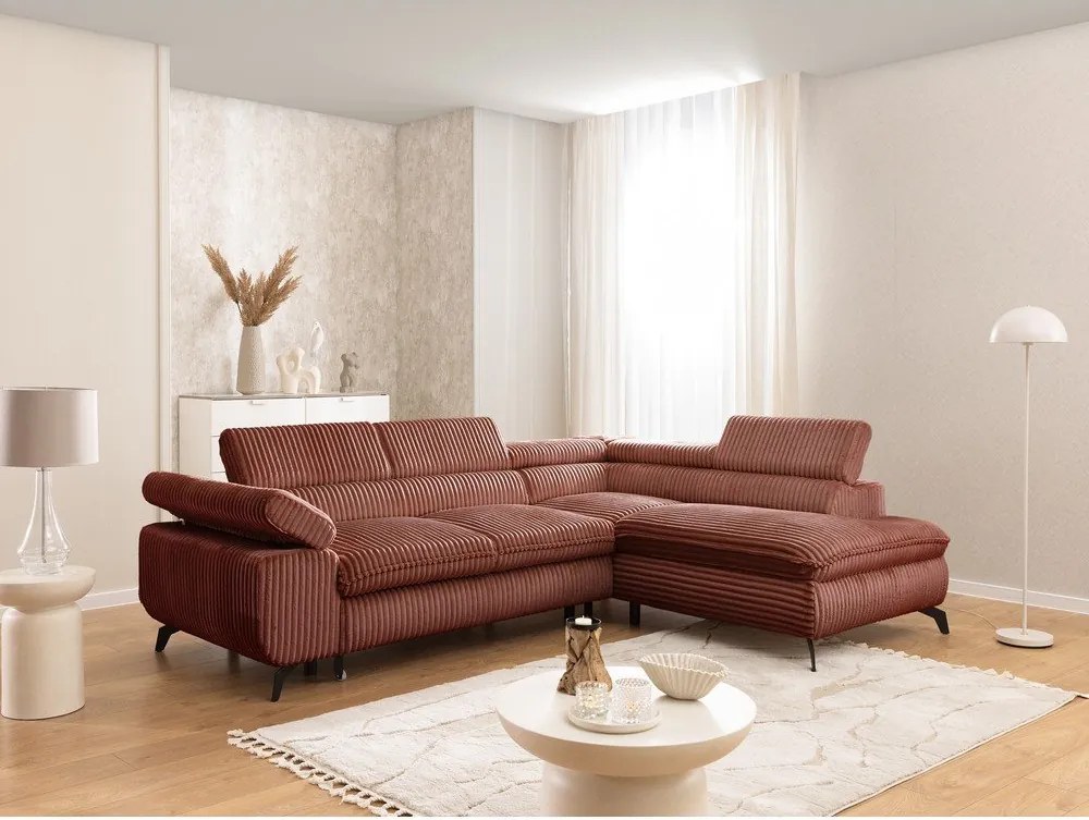 Теракотен ъглов диван от рипсено кадифе (десен ъгъл L форма) Marbeya – Ropez