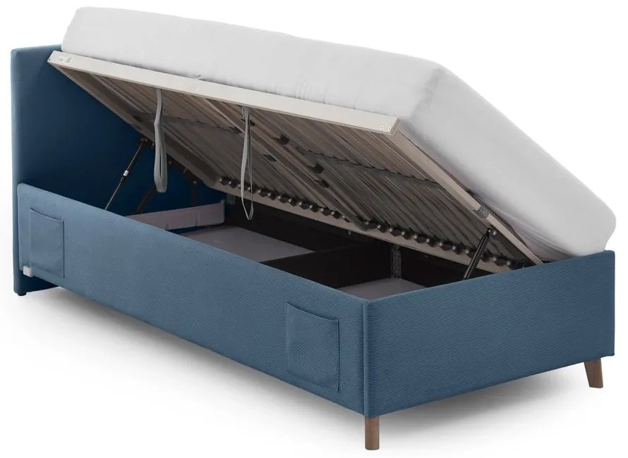 Синьо тапицирано детско легло 90x200 cm с място за съхранение с включена подматрачна рамка Cool – Meise Möbel