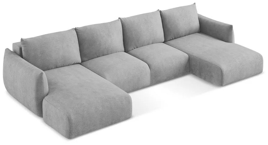 Светлосив шенилов сгъваем ъглов диван (U форма) Leila – Makamii