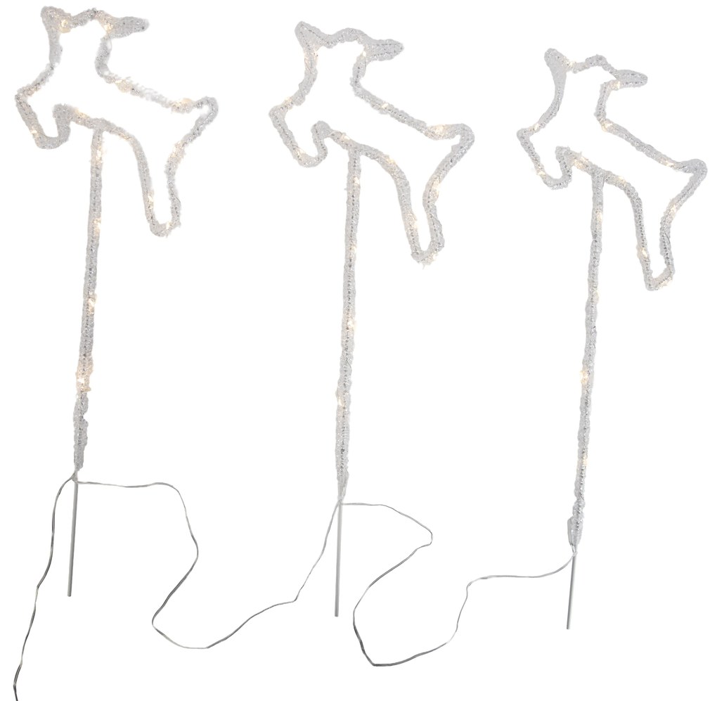 Комплект от 3 коледни прожектора бял елен с LED и таймер IP44 - Shika