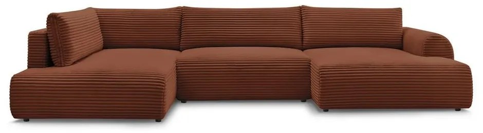 Разтегателен ъглов диван от рипсено кадифе в тухлен цвят (десен ъгъл/"U" форма) Lucien – Bobochic Paris