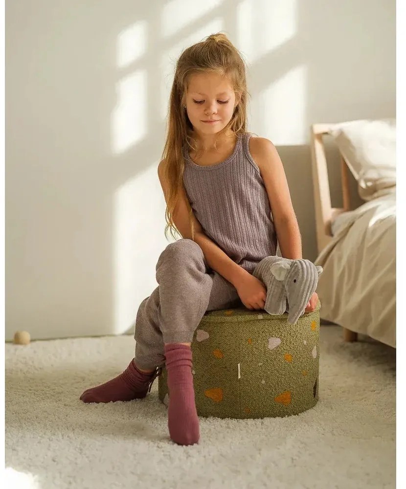 Зелен детски пуф от букле и шенил Terrazzo – Wigiwama