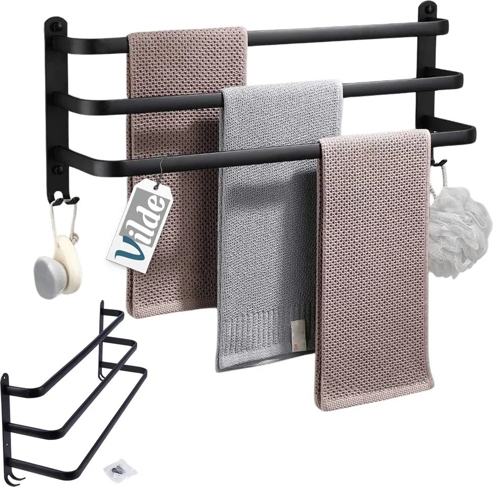 Закачалка за хавлии за баня, черен мат, 60 cm