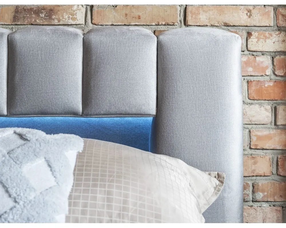 Светлосиво двойно легло 140x200 cm тапицирано с място за съхранение с включена подматрачна рамка Lamica – ELTAP