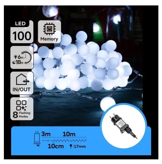 Aigostar - LED външен декоративен гирлянд 100xLED/3,6W/230V/8 функции 10m IP44 студена бяла