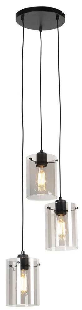 Интелигентна висяща лампа черна с опушено стъкло, включително 3 WiFi ST64 - Dome