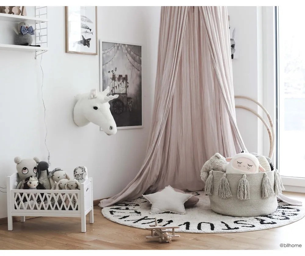 Кремав ръчно изработен памучен детски килим подходящ за пране ø150 cm ABC Natural Black – Lorena Canals