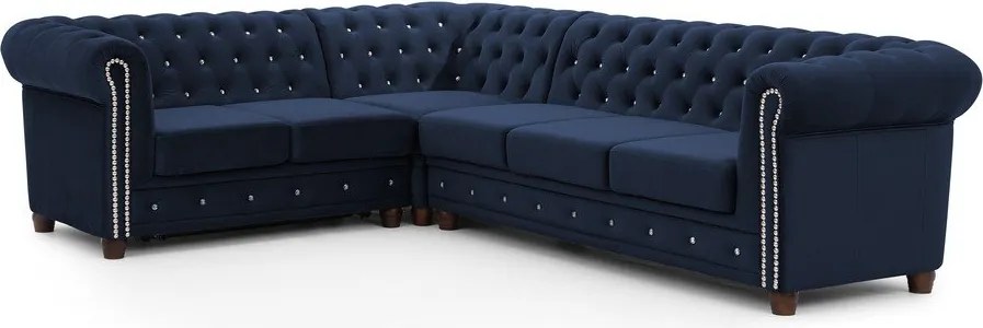 Син кадифен разтегателен ъглов диван (ляв ъгъл L форма) York Blik – Ropez