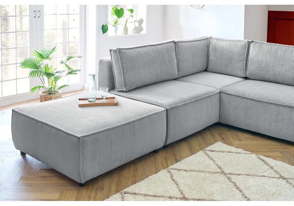 Светлосив велурен U-образен ъглов диван, ляв ъгъл Nihad modular - Bobochic Paris