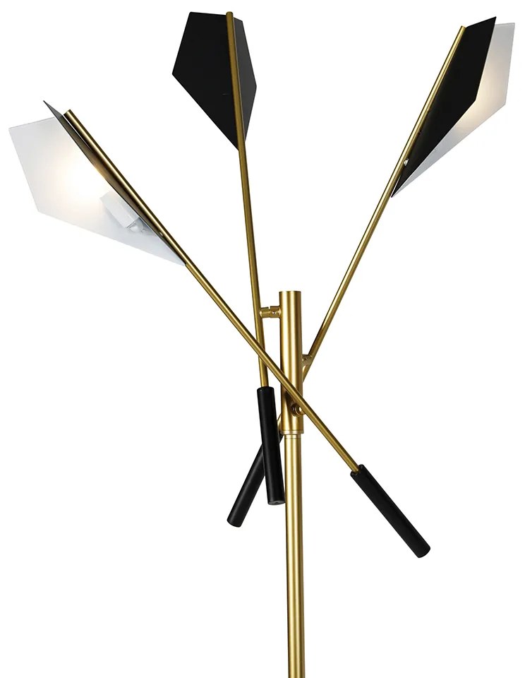 Дизайнерски подов аплик черен със злато 3-светлина - Sinem