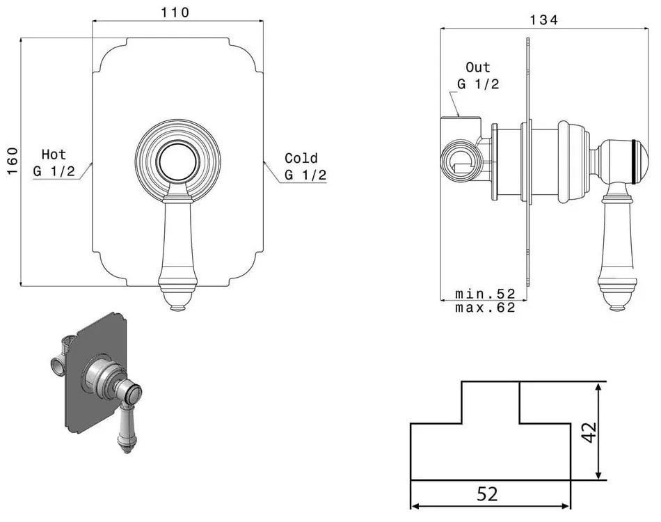 Вградена душ батерия в лъскаво-сребрист цвят (1 изход) Vienna – Sapho