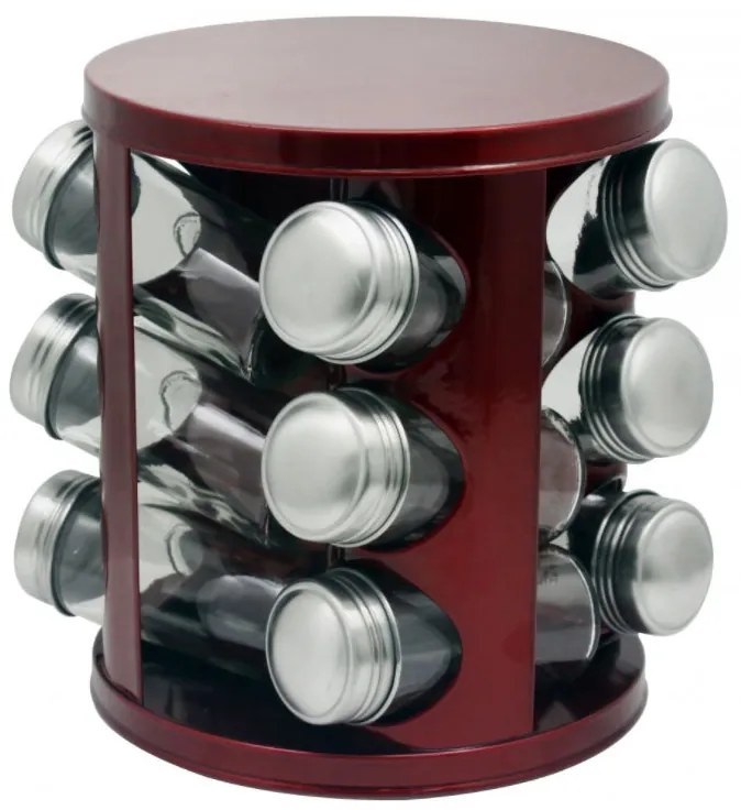 Бурканчета за подправки на стойка ZEPHYR ZP 1217 CR12, 12 бр. бурканчета, 3 нива, Въртяща се основа, Червен