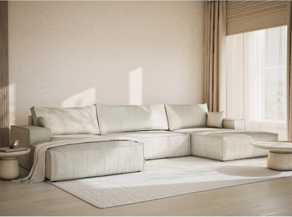 Кремав шенилов сгъваем/с място за съхранение ъглов диван (U форма) Kyoto – Maison de Rêve