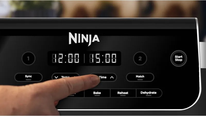 Двоен фритюрник с горещ въздух Ninja Foodi Dual Zone DZ801EU, 2470W, Независими зони за готвене, 7.6 л, 6 програми, 40-240C, Max Crisp, Sync, Сив/Инокс