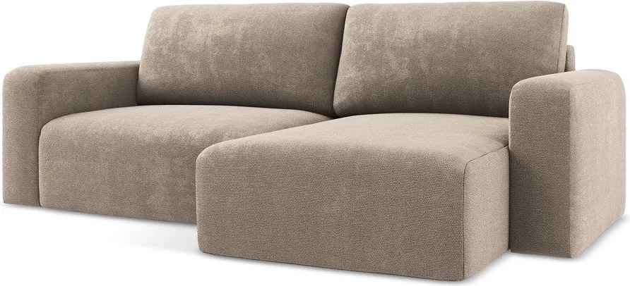 Бежов шенилов сгъваем/с място за съхранение ъглов диван (десен ъгъл) Kona – Makamii
