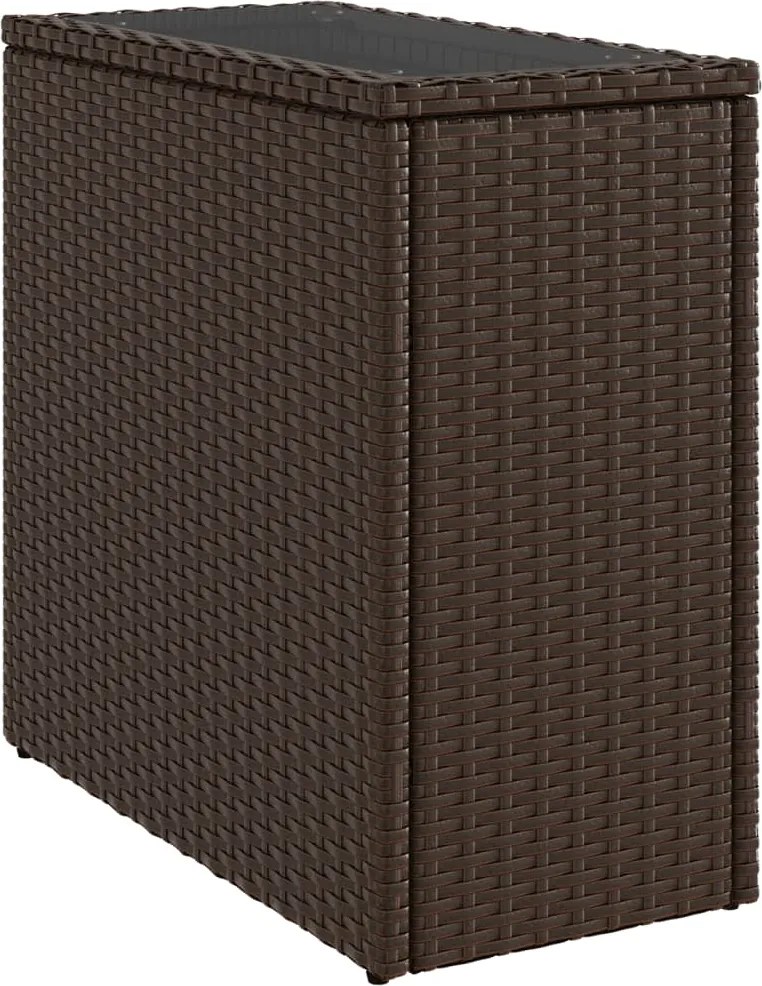 366214 vidaXL Градинска маса със стъклен плот kафяв 58x27,5x55 см полиратан