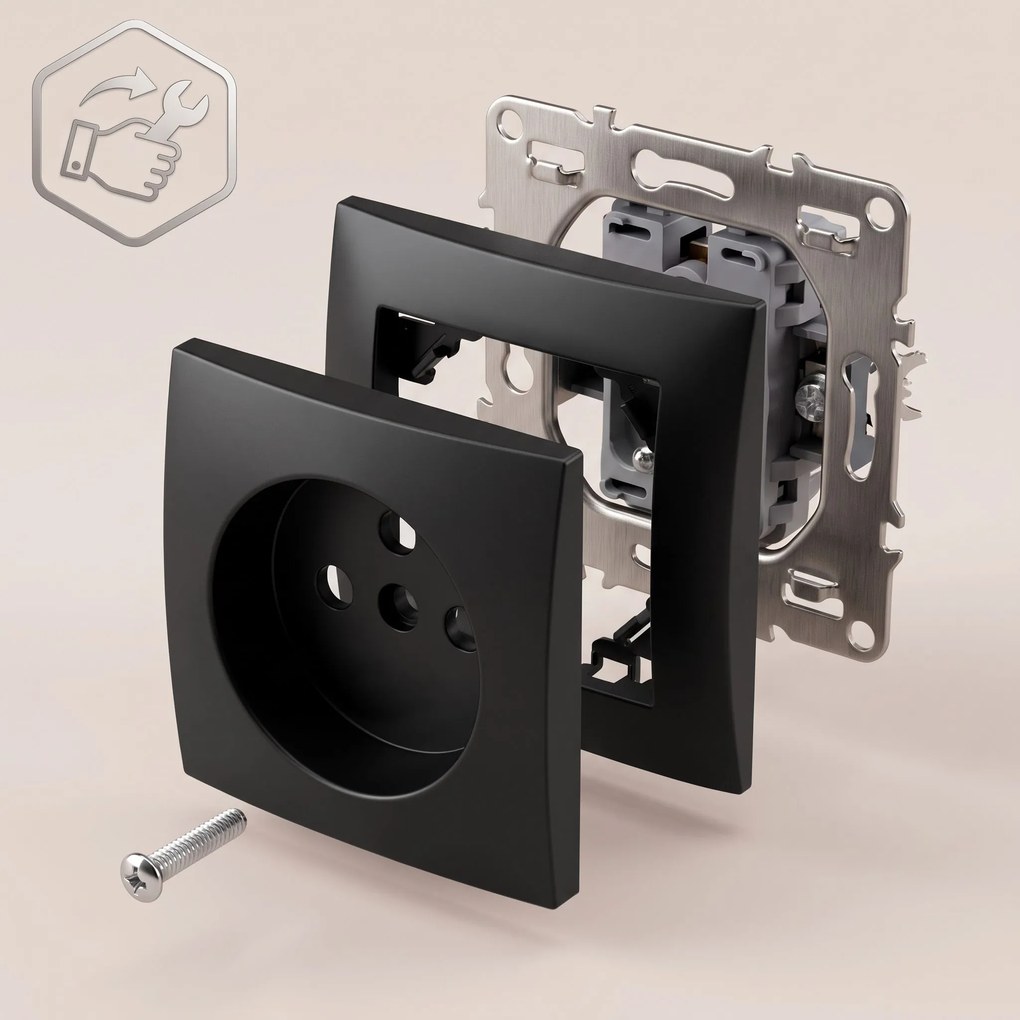 Единичен контакт със заземяване и рамка OSTE JNH001-G Black
