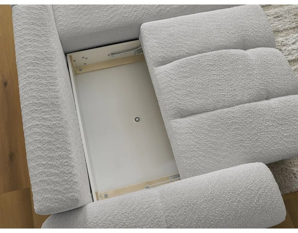 Светлосив сгъваем/с място за съхранение ъглов диван от прежда с примки от букле (десен ъгъл) Roxelane – Bobochic Paris