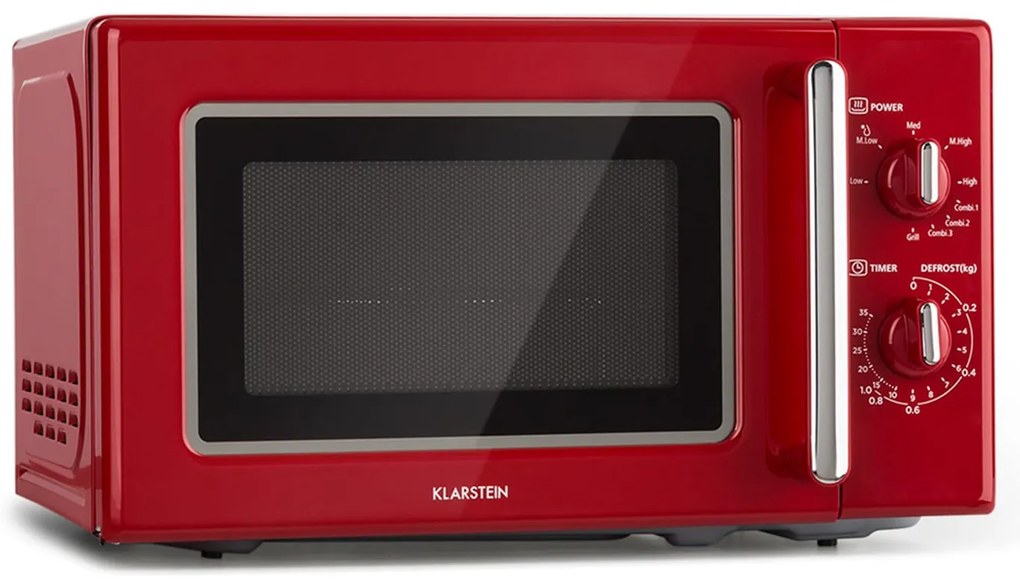 Klarstein Caroline, микровълнова фурна, 20 л, 700/1000 W, Ø 25.5 см, QuickSelect, ретро, червено