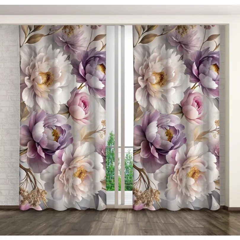 Декоративна завеса с красив модел на божур Ширина: 160 см | Дължина: 250 см