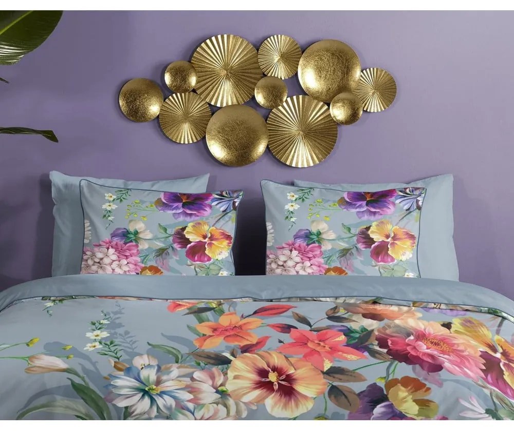 Сиво спално бельо от органичен памук за двойно легло Sunflower, 200 x 220 cm Organic - Descanso