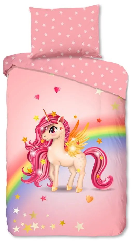 Розово единично памучно детско спално бельо 140x200 cm Little – Good Morning