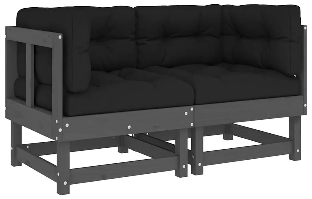 825452 vidaXL Ъглови дивани с възглавници, 2 бр, сиви, борово дърво масив