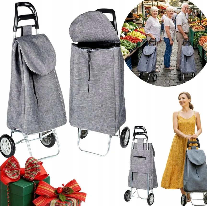 Пазарска количка с подвижна чанта, лека конструкция, до 30кг, 28x38x96см