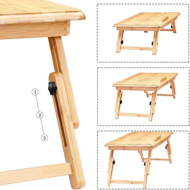 Бамбукова масичка за лаптоп с вентилационни отвори и чекмедже 55 x 28 x 35 cm