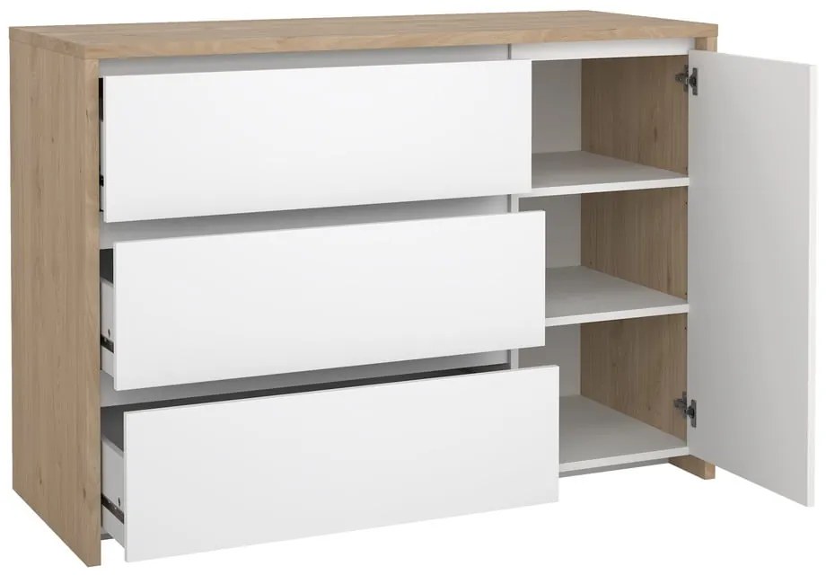 Скрин от дъбов декор в бял и естествен цвят 119x84x48 cm Next – Tvilum