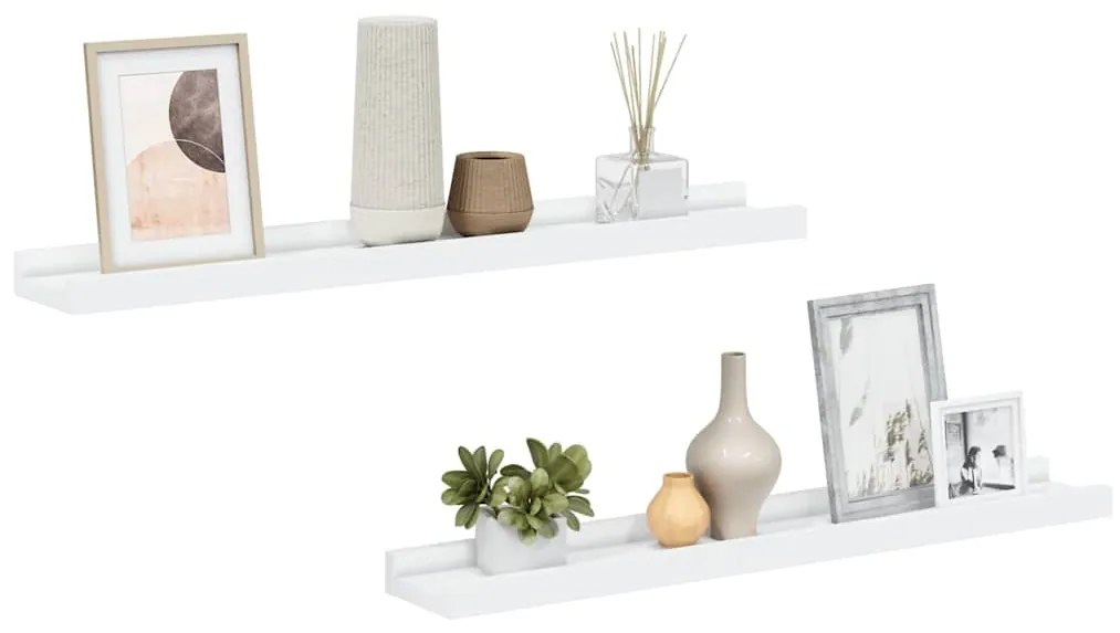 323929 vidaXL Рафтове за фоторамки, 2 бр, бели, 60x9x3 см, МДФ
