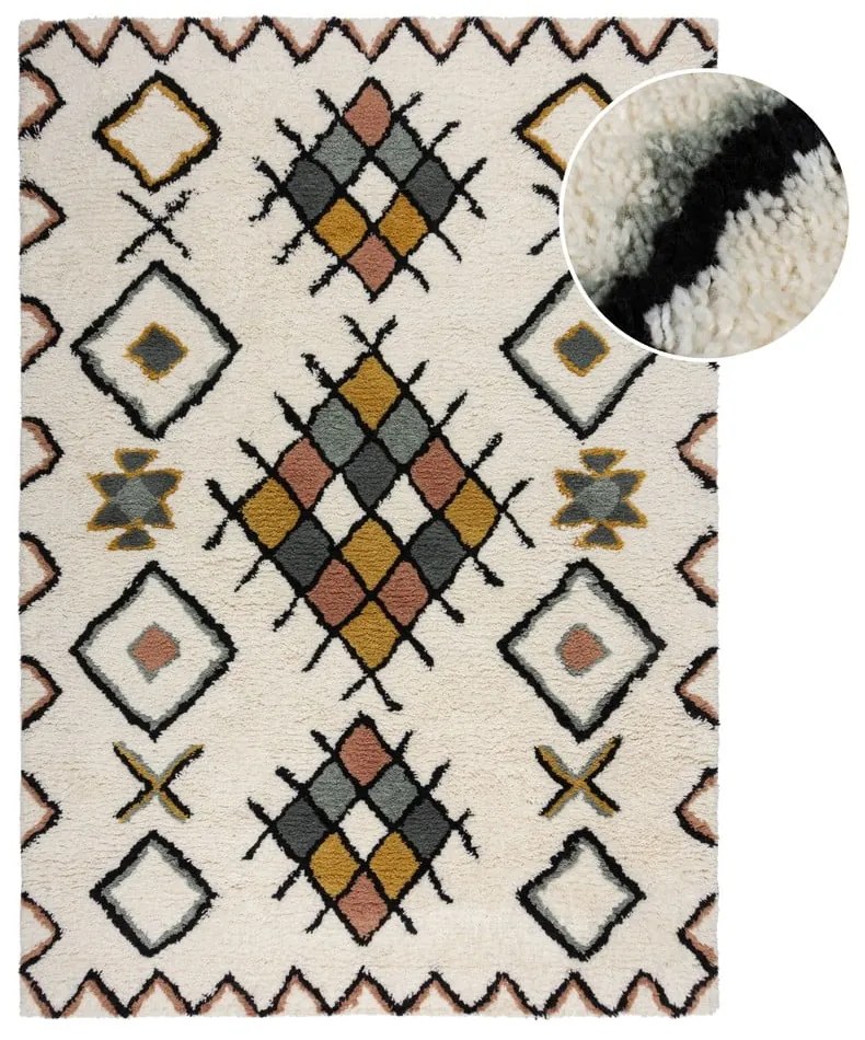 Кремав ръчно изработен вълнен килим 120x170 cm Moroccan Midar – Flair Rugs