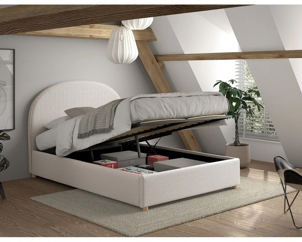 Бяло тапицирано двойно легло с място за съхранение с включена подматрачна рамка 140x200 cm Moon – Vipack