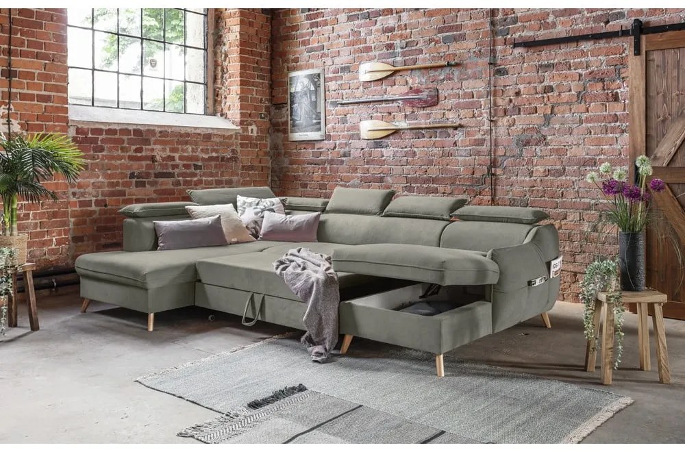 Светлосив кадифен U-образен ъглов диван (ляв ъгъл) Sweet Harmony - Miuform