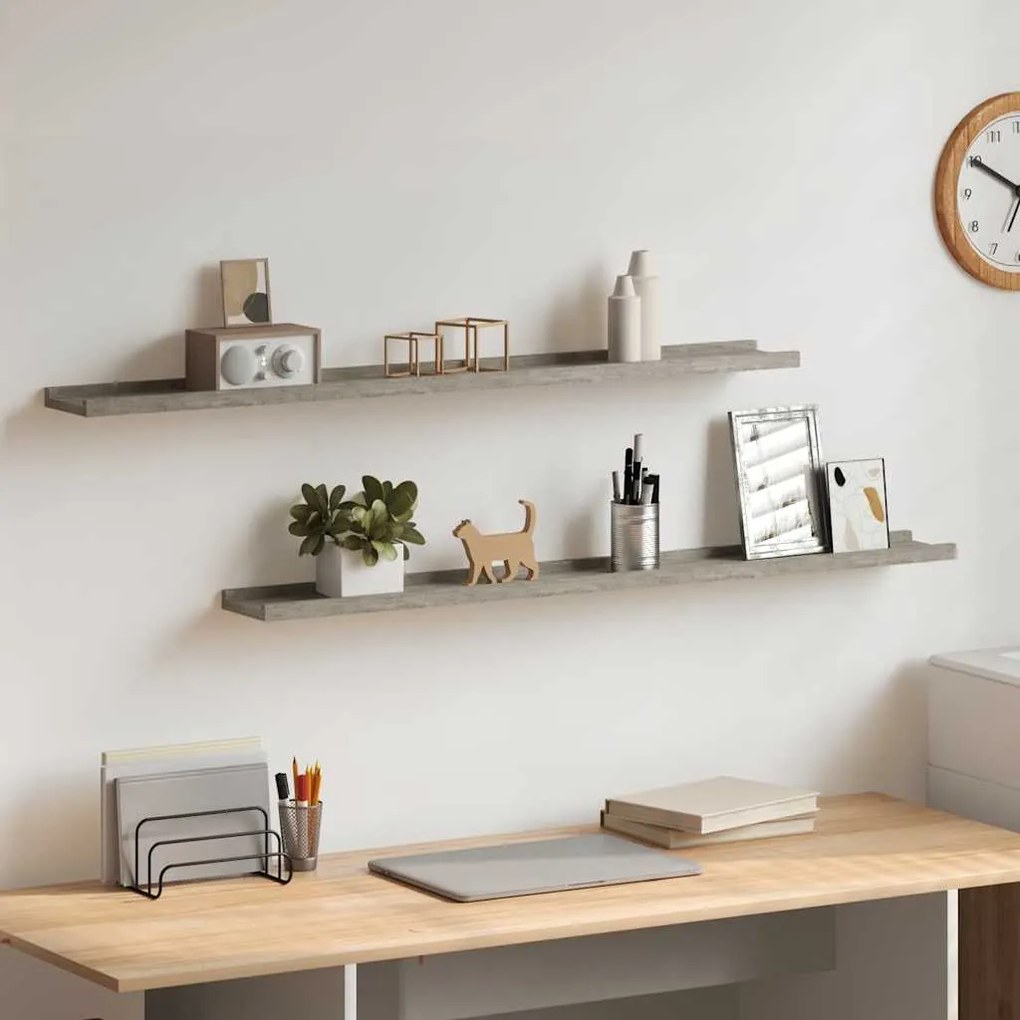 326702 vidaXL Стенни рафтове, 2 бр, бетонно сиви, 100x9x3 см
