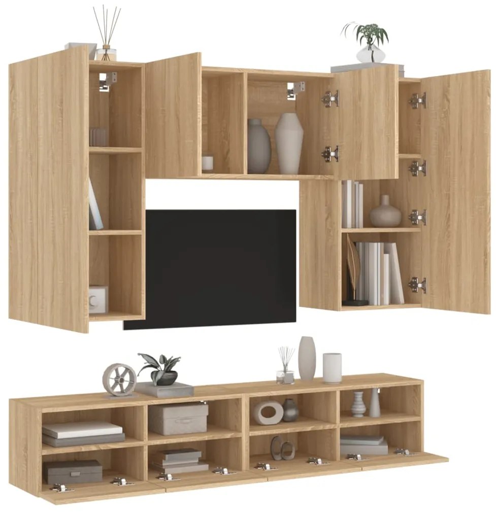 3216520 vidaXL ТВ стенни модули, 5 части, сонома дъб, инженерно дърво