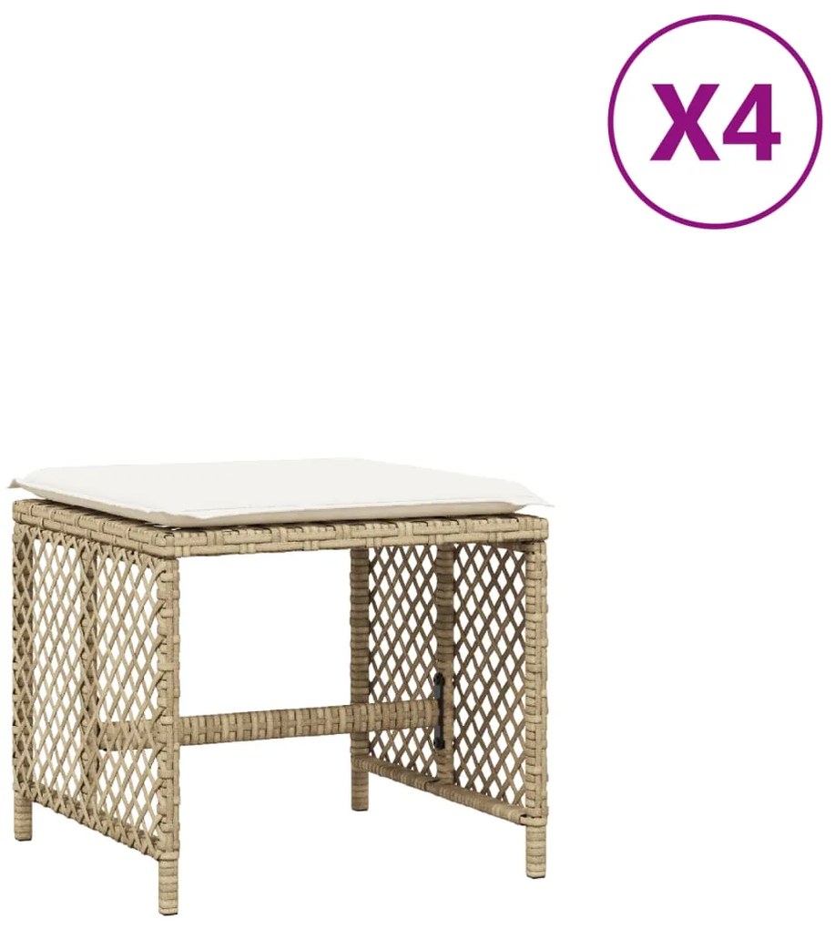 365052 vidaXL Външни табуретки с възглавници 4 бр бежови 41x41x36см полиратан