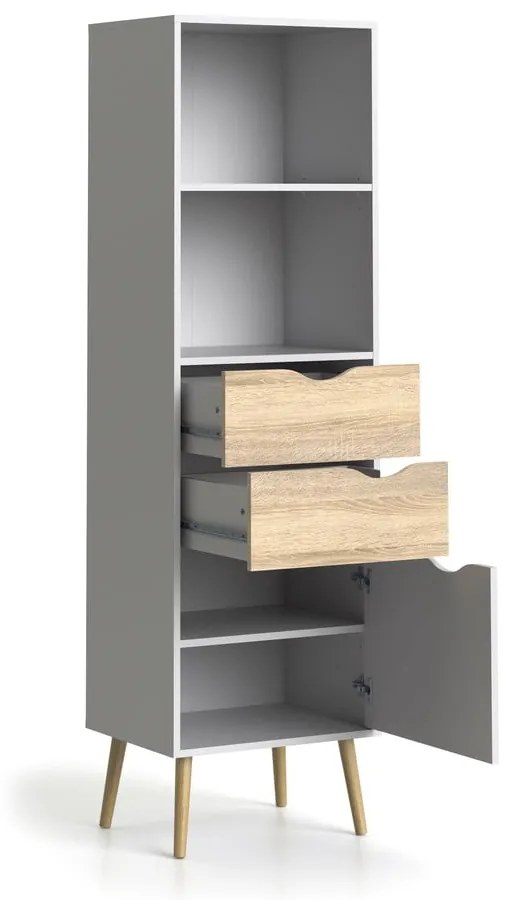 Бяла етажерка за книги в дъбов декор 50x171 cm Oslo - Tvilum