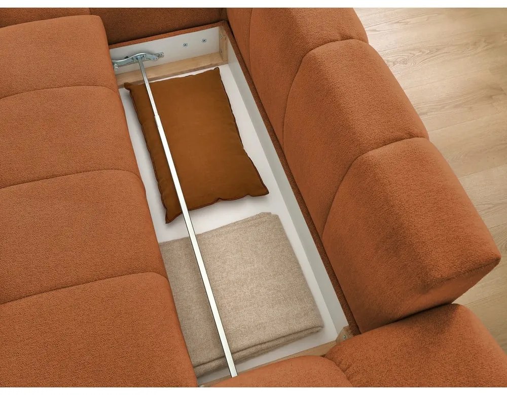 Теракотен шенилов сгъваем/с място за съхранение ъглов диван (ляв ъгъл) Everest – Bobochic Paris